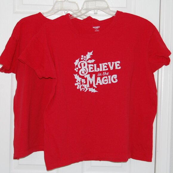 Bundle of 2 Old Navy Red Christmas Tees, Women Sizes M & L, 100% Cotton - Picture 3 of 4